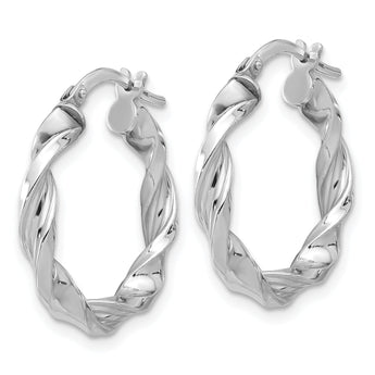 Sterling Silver Rhodium-plated Polished & Textured Twisted Hoop Earrings