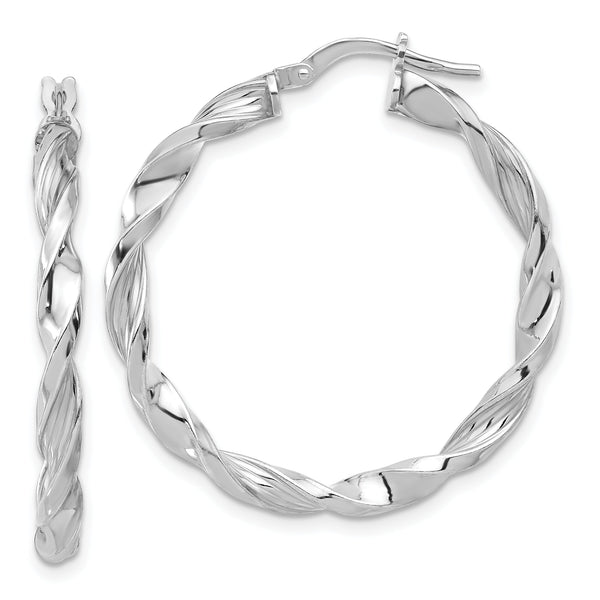 Sterling Silver Rhodium-plated Polished & Textured Twisted Hoop Earrings