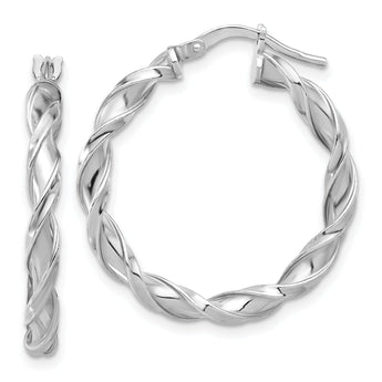 Sterling Silver Rhodium-plated Polished Twisted Hoop Earrings