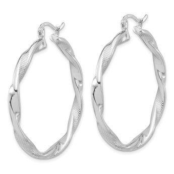 Sterling Silver Rhodium-plated Textured 3.7mm Twisted Hoop Earrings