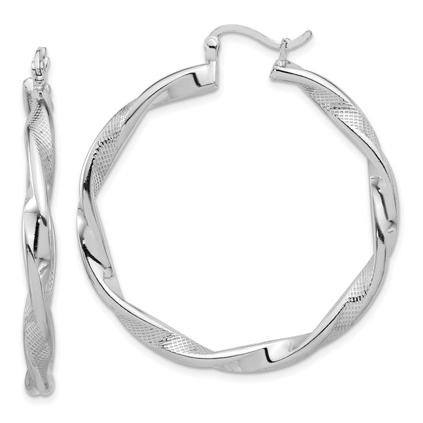 Sterling Silver Rhodium-plated Textured 3.7mm Twisted Hoop Earrings