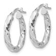 Sterling Silver Rh-plated Polished and Textured Twisted Oval Hoop Earrings