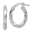 Sterling Silver Rh-plated Polished and Textured Twisted Oval Hoop Earrings
