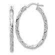 Sterling Silver Rh-plated Polished and Textured Twisted Oval Hoop Earrings