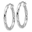 Sterling Silver Rh-plated Polished and Textured Twisted Oval Hoop Earrings