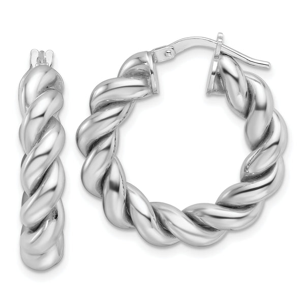 Sterling Silver Rhod-plated Polished 5.25mm Hollow Twisted Hoop Earrings