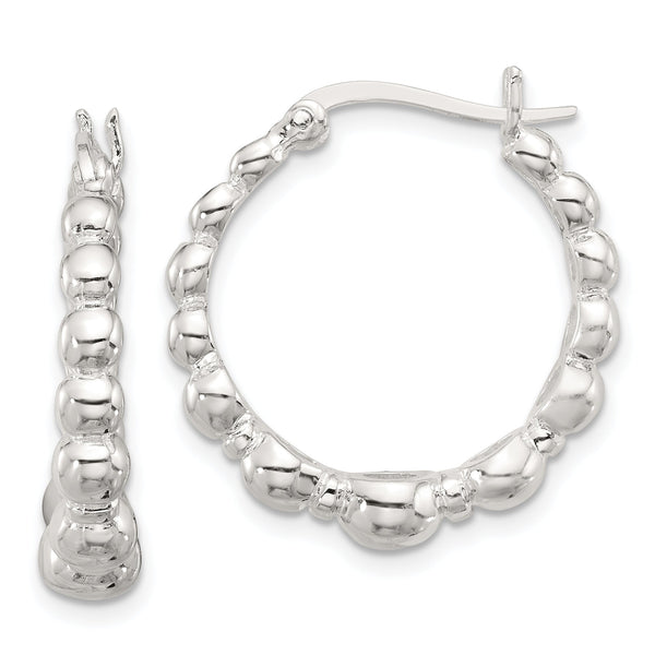 Sterling Silver Polished Graduated Bead Hoop Earrings