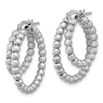 Sterling Silver Rhod-plated D/C Beaded Double Hoop Earrings