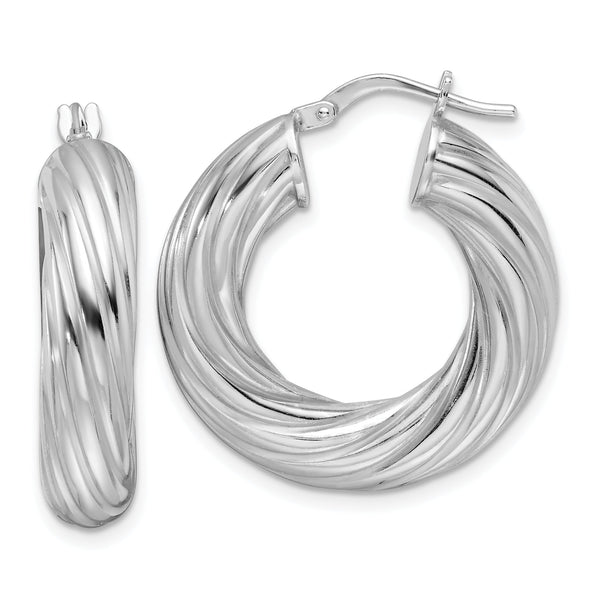 Sterling Silver Rhod-plated Polished 6mm Twisted Hollow Hoop Earrings