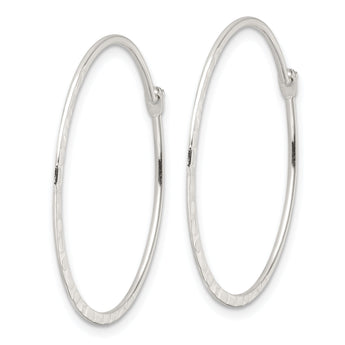 Sterling Silver Polished and Hammered Large Round Hoop Earrings