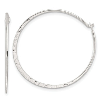 Sterling Silver Polished and Hammered Large Round Hoop Earrings