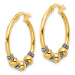 Sterling Silver Gold-tone Polished Antiqued Beaded Hoop Earrings