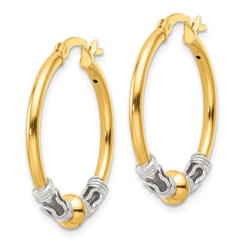 Sterling Silver Gold-tone Polished Antiqued Beaded Hoop Earrings
