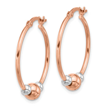 Sterling Silver and Rose-tone Polished Beaded Hoop Earrings