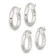 Sterling Silver Polished Diamond-cut 2 Pair Set Hoop Earrings