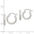 Sterling Silver Polished Diamond-cut 2 Pair Set Hoop Earrings