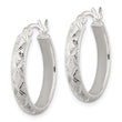 Sterling Silver Textured and Diamond-Cut 4mm Oval Hoop Earrings
