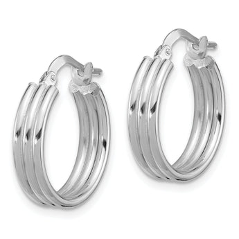 Sterling Silver Rhod-plated Polished Grooved Round Hoop Earrings
