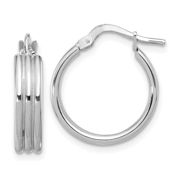 Sterling Silver Rhod-plated Polished Grooved Round Hoop Earrings