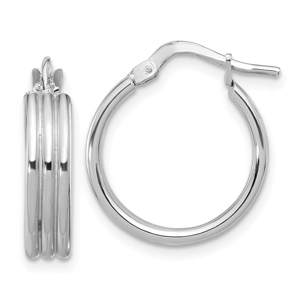 Sterling Silver Rhod-plated Polished Grooved Round Hoop Earrings