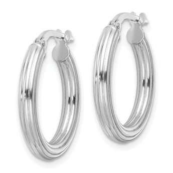 Sterling Silver RH-plated Polished Ridged 3mm Round Hoop Earrings