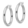 Sterling Silver RH-plated Polished Ridged 3mm Round Hoop Earrings