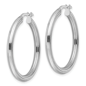 Sterling Silver RH-plated Polished Ridged 3mm Round Hoop Earrings