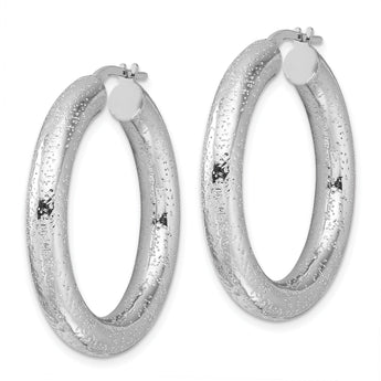 Sterling Silver Rhodium-plated Laser-cut 5mm Round Hoop Earrings