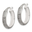 Sterling Silver Antiqued/Textured Greek Key SM Round Hoop Earrings