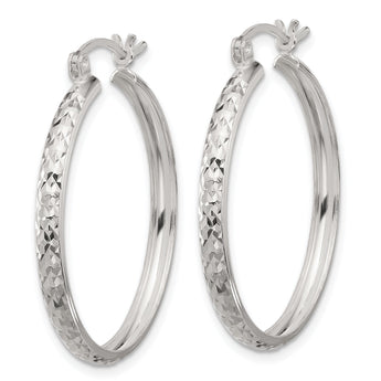 Sterling Silver Polished Diamond-Cut 3mm Round Hoop Earrings