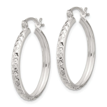 Sterling Silver Polished Diamond-Cut 3mm Round Hoop Earrings