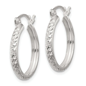 Sterling Silver Polished Diamond-Cut 3mm Round Hoop Earrings