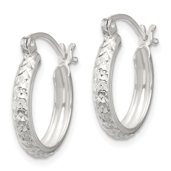 Sterling Silver Polished Diamond-Cut 3mm Round Hoop Earrings