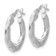 Sterling Silver RH-plated Polished and Textured Twisted Hoop Earrings