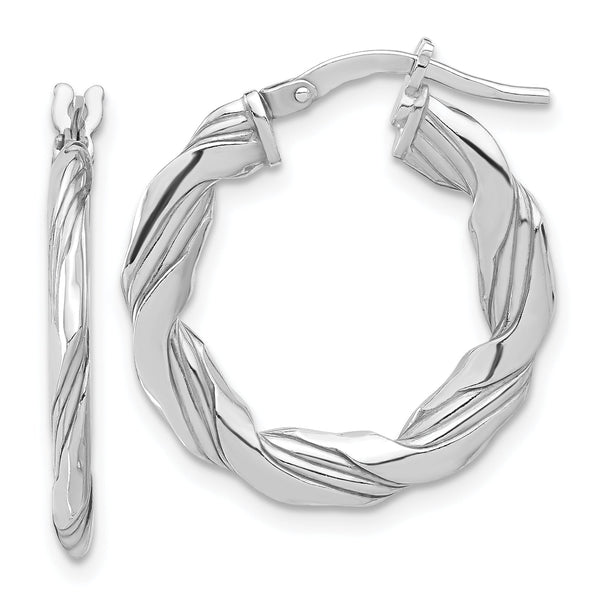 Sterling Silver RH-plated Polished and Textured Twisted Hoop Earrings