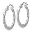Sterling Silver RH-plated Polished and Textured Twisted Hoop Earrings