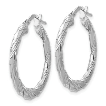 Sterling Silver RH-plated Polished and Textured Twisted Hoop Earrings