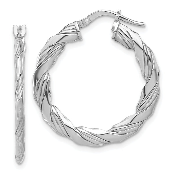 Sterling Silver RH-plated Polished and Textured Twisted Hoop Earrings