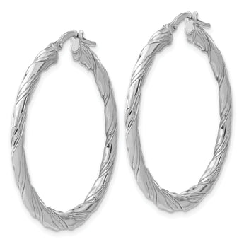 Sterling Silver RH-plated Polished and Textured Twisted Hoop Earrings