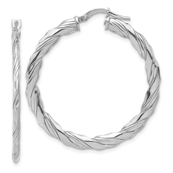 Sterling Silver RH-plated Polished and Textured Twisted Hoop Earrings