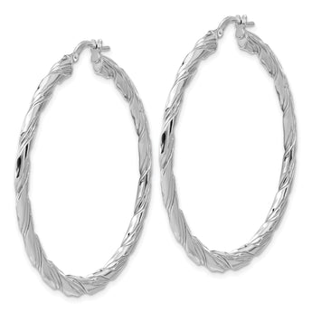 Sterling Silver RH-plated Polished and Textured Twisted Hoop Earrings