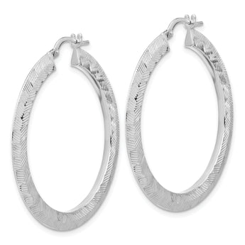 Sterling Silver Rhodium-plated D/C Knife Edge Round Hoop Earrings