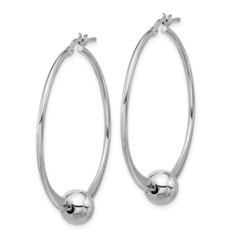 Sterling Silver Rhod-plated Polished Ball Large Round Hoop Earrings