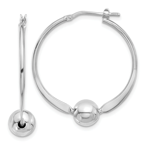 Sterling Silver Rhod-plated Polished Ball Small Round Hoop Earrings