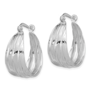Sterling Silver RH-Plated Textured and Tapered SM Round Hoop Earrings
