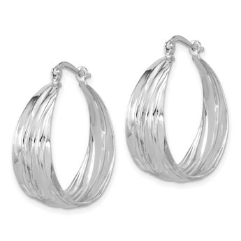Sterling Silver RH-Plated Textured and Tapered MED Round Hoop Earrings