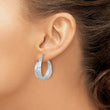Sterling Silver RH-Plated Textured and Tapered MED Round Hoop Earrings