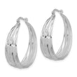 Sterling Silver RH-Plated Textured and Tapered LG Round Hoop Earrings