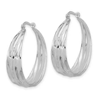 Sterling Silver RH-Plated Textured and Tapered LG Round Hoop Earrings