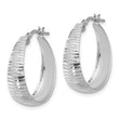 Sterling Silver RH-plated Polish D/C Tapered LG Round Hoop Earrings